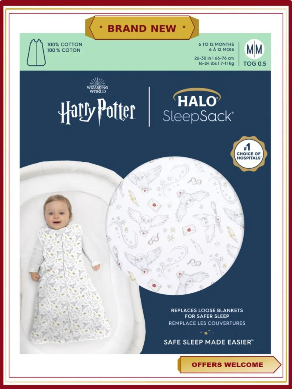 Harry Potter Sleep Sack Wearable Blanket Cotton Infant Medium 6-12 Months Unisex